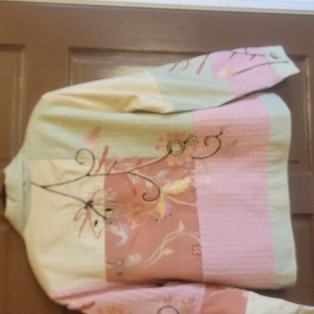 Alex Kim-Pink,bge,green jkt. with embroidered flowers and patchwork. Size M. NWT - Picture 8 of 12
